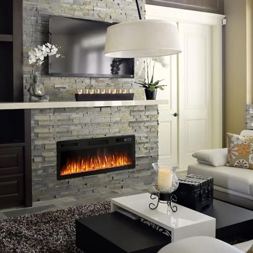 BOSSIN 36" Ultra-Thin Linear Electric Fireplace Inserts, Recessed Wall Mounted, Adjustable Flame